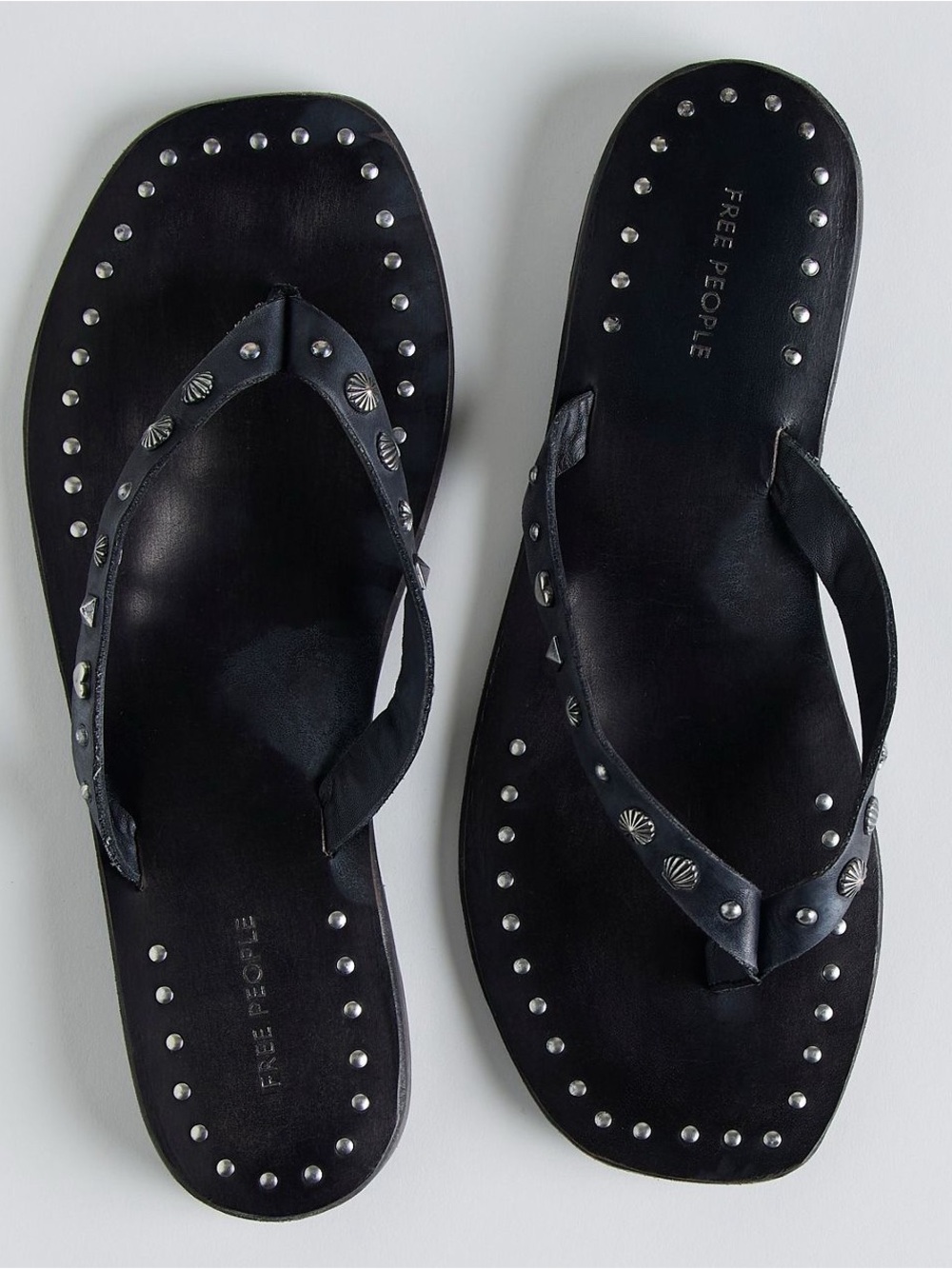 Free People Black Metal Studded Tide Flip Flops Size 9 NEW! NO BOX!